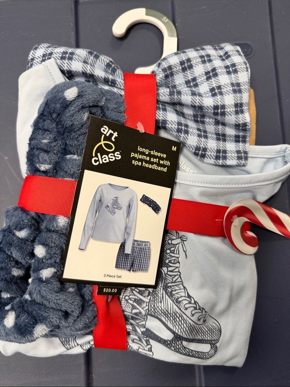 Art Class Kids Long sleeve Light Blue Pajama Set with Spa Headband - M 3 pieces